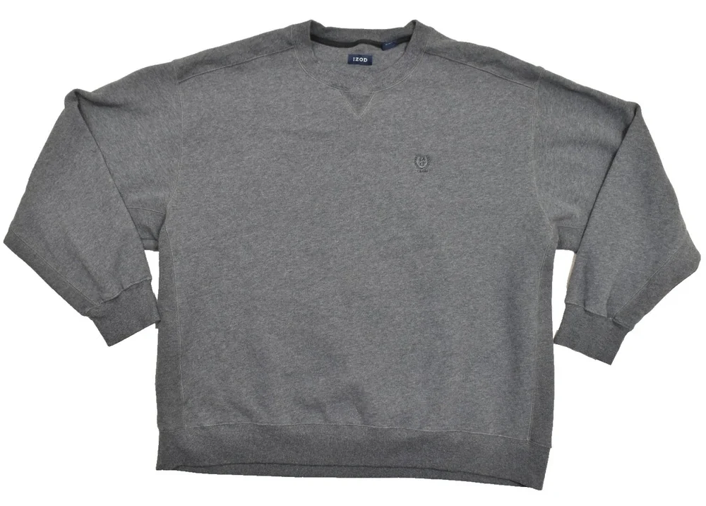 IZOD Men's 3XLT Gray Crewneck Sweatshirt Pullover Embroidered Logo Tall Fit